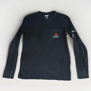 PlayStation Embroidered Pocket Logo Black Men’s Small Long Sleeve T Shirt J615